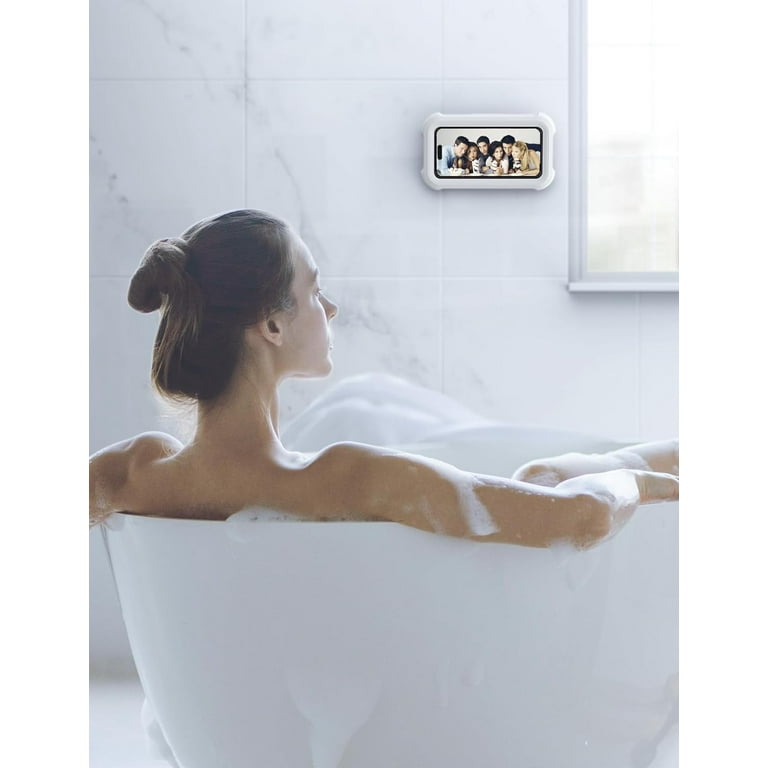 Ksvaye Support De Téléphone De Douche Étanche Mural Rotation à 480° Étui De Téléphone De Douche, Anti-buée, écran Tactile HD Pour Salle De Bain/Cuisine, Pour Smartphone Moins De 7", Blanc