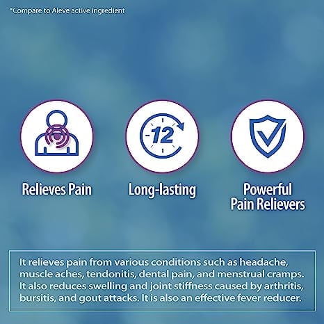HealthA2Z® Naproxen Sodium 220mg(NSAID) | 300 Caplets | Fast Pain Relief/Fever Reducer