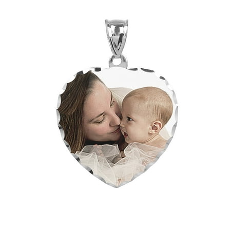 Personalized Sterling Silver, Gold Plated, 10k or 14k Heart Design Color Photo Charm with Diamond Cut