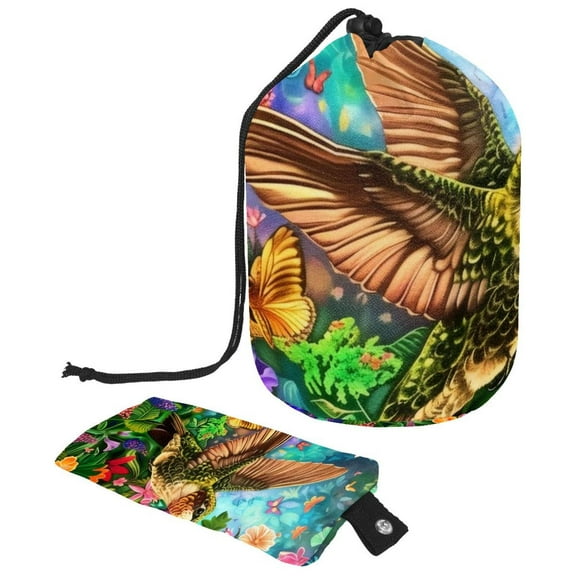 PhooArto Large Barrel Drawstring Makeup Bag, Hummingbird Floral Color Painting Travel Cosmetic Bag Portable Make Up Organizer Bag