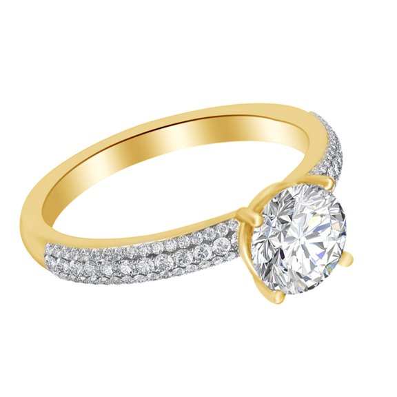 AFFY 1.05 Ct White Natural Diamond Solitaire Engagement Ring in 14k Yellow Gold Ring Size - 4