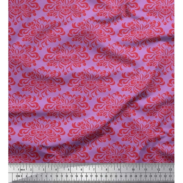 Soimoi Purple Moss Georgette Fabric Filigree Damask Print Sewing Fabric Yard 42 Inch Wide