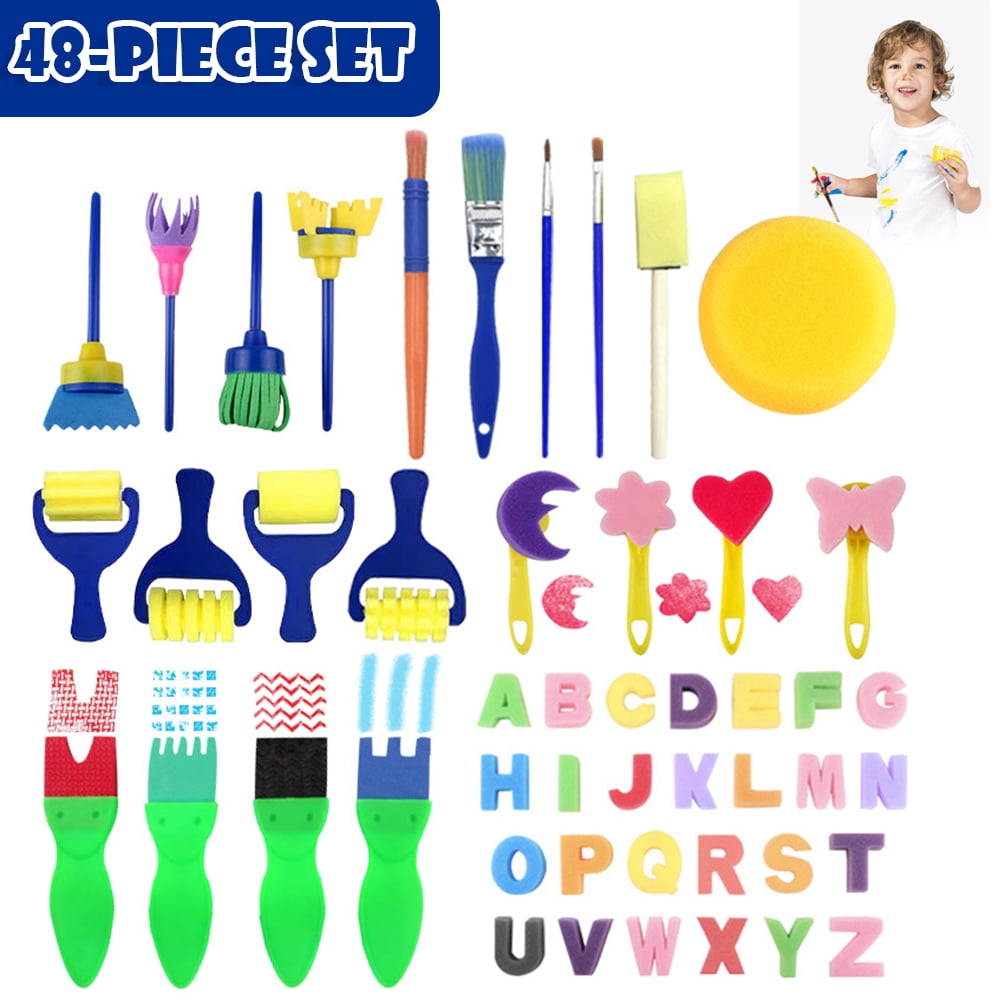 LNKOO Kids Early Learning Sponge Painting Brushes Kit, 30 Pieces Sponge  Drawing Shapes Paint Craft Brushes for Toddlers Assorted  Pattern-nontoxic-100% Baby Safe 