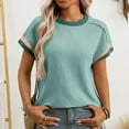 thumbnail image 4 of ECZHAW Womens Color Block Oversized Tops Trendy Casual Summer Textured Ribbed Knit T Shirts Loose Fit Short Sleeve Tshirts, 4 of 7