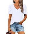 thumbnail image 3 of UVN Blouse for Women Short Sleeve Shirts Summer Casual V Neck Tunic Tops, 3 of 9