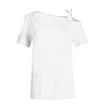 thumbnail image 4 of GceSteap Summer Shirts for Women Off The Shoulder Short Sleeve Asymmetrical Neck Tops Criss Cross Blouses Gradient Print Clothes 2024 White M, 4 of 5