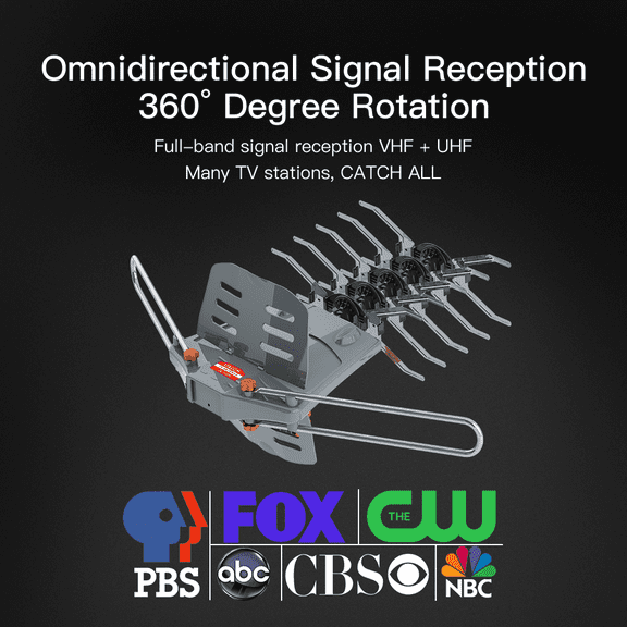 Zimtown Outdoor Power Amplified 360 Rotating 30dB HD TV Antenna, with Wireless Remote Control Rotating System,150 Miles Long Range,Dual Band UHF VHF Dovetail Guide without Stand