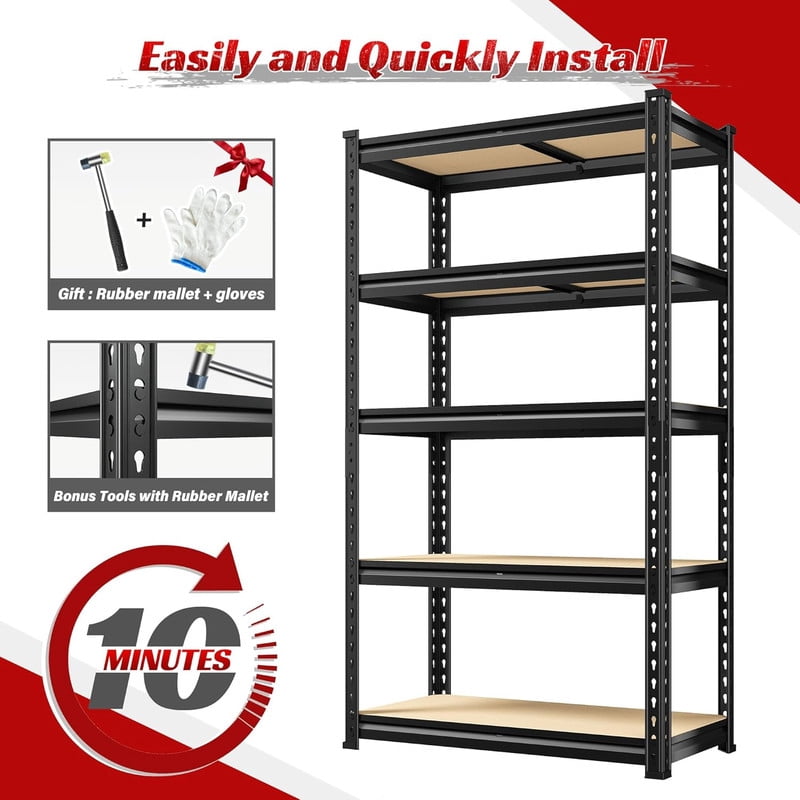5-Tier Garage Storage Shelves, Heavy Duty Adjustable Shelving Unit, 60" H Garage Rack， 2400lbs Metal Utility Shelves for Warehouse, Basement, Pantry, Home Organization
