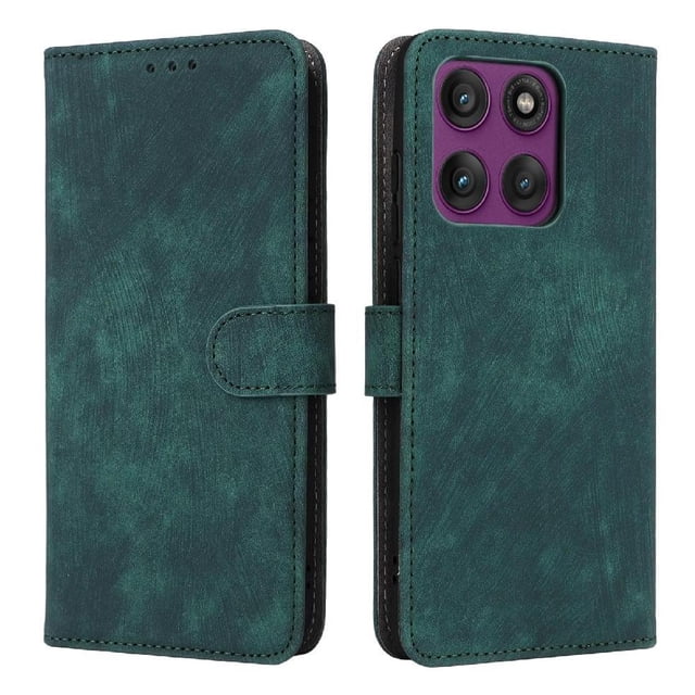 Phone Wallet Case for Motorola Moto Edge 60S Pro with Stand - Leather Folio Cover & Card Slots Green