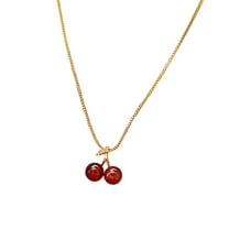 AOOOWER Dainty Red Cherry Charm Metal Chain Necklace Women Fashion Jewelry Present