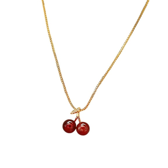 AOOOWER Dainty Red Cherry Charm Metal Chain Necklace Women Fashion Jewelry Present