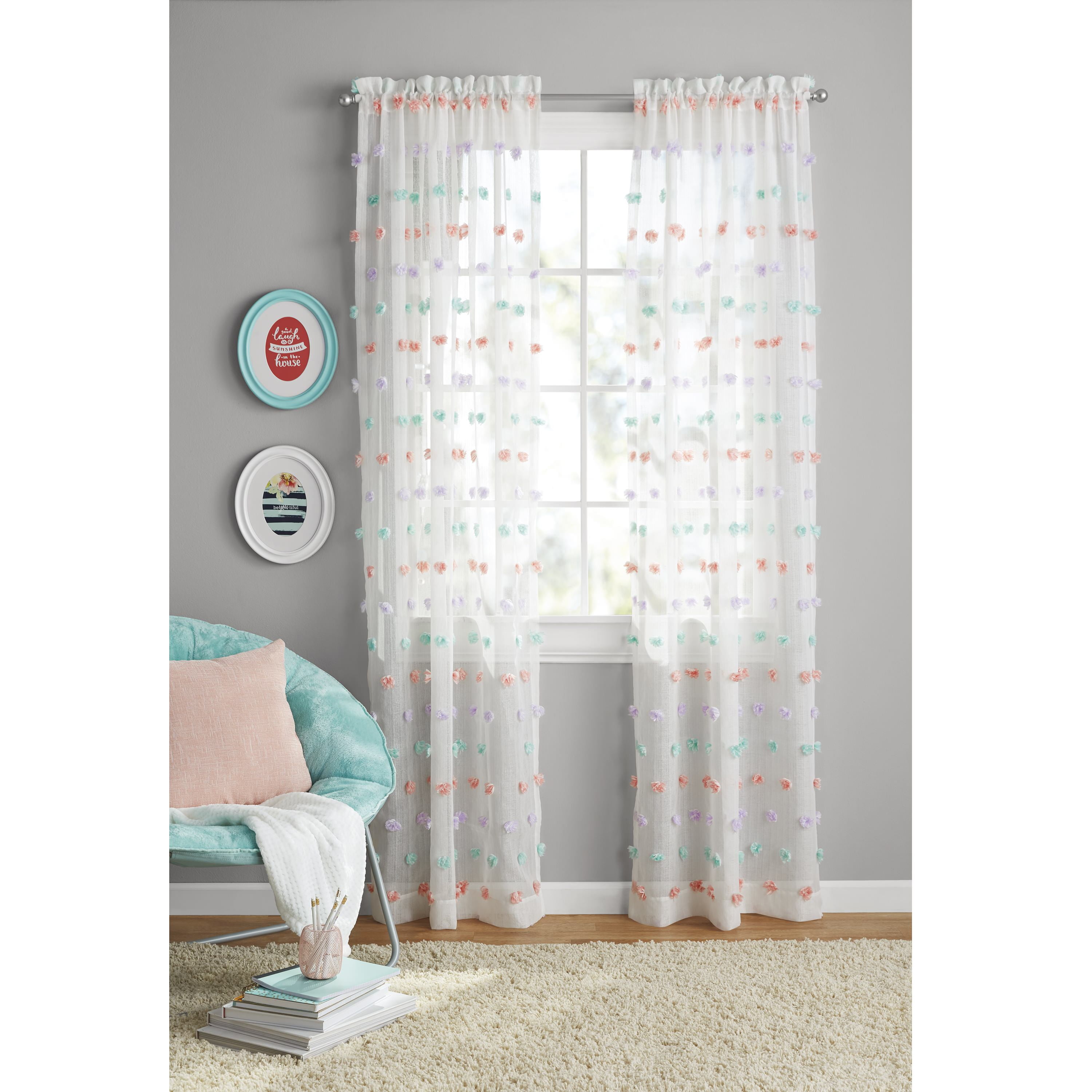 Your Zone Pom Pom Girls Bedroom Single Curtain Panel Idaho
