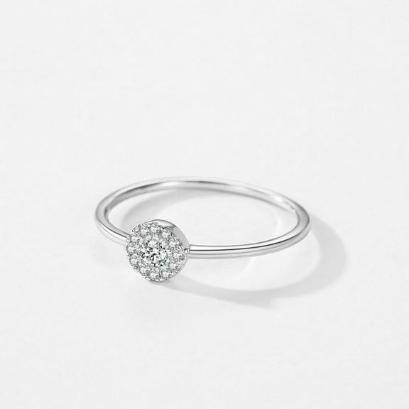 Sterling Silver Round Micro Rhinestone Ring: Simple Geometric Design for Women | Affordable Luxury Style | Silver Rings for Everyday