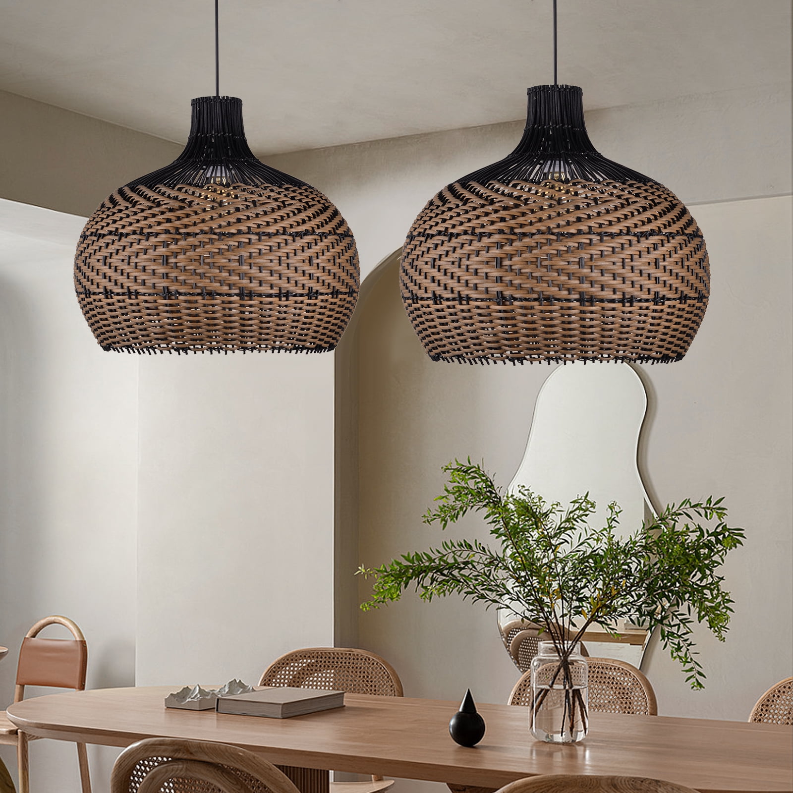 Arturesthome Rattan Pendant Light Fixtures for Kitchen Island, Wicker Chandelier, Handmade Woven Hanging Ceiling Lighting Lampshade Coffee