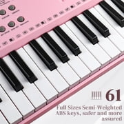 Tcbosik 61 Key Electronic Keyboard, Semi-Weighted Piano with Stand, Bench, Music Rest, Headphone, Microphone, LED Digital Display, Built In Speakers and 3 Teaching Modes, Pink