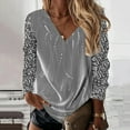 thumbnail image 2 of Women's Sequin Tops Sexy V Neck Long Sleeve Printed Dressy Casual T Shirts Plus Size Business Work Relaxed Fit Pullover Blouses, 2 of 5