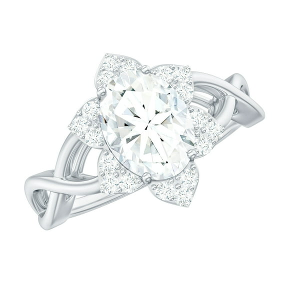 Rosec Jewels Certified Moissanite Flower Engagement Ring - D-VS1 Quality Certified Moissanite Ring for Women, 925 Sterling Silver, US 4.00