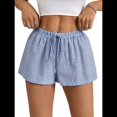 thumbnail image 2 of Pantalones Cortos Tipo Bóxer de Verano con Cintura Elástica, Cordón Ajustable y Estampado de Rayas para Mujer Azul L, 2 of 10