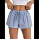 thumbnail image 2 of Pantalones Cortos Tipo Bóxer de Verano con Cintura Elástica, Cordón Ajustable y Estampado de Rayas para Mujer Azul L, 2 of 10
