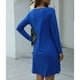 thumbnail image 5 of Vestido con cuello en V para mujer Vestido casual de color puro Bolsillos laterales elegantes Vestido de manga larga Azul S, 5 of 7