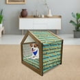 thumbnail image 3 of Dogs Pet House, Vertically Striped Blue Background with Bedger Dogs Dachsund Puppies, Outdoor & Indoor Portable Dog Kennel with Pillow and Cover, 5 Sizes, Pale Blue Brown, by Ambesonne, 3 of 5