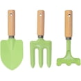 thumbnail image 1 of Juego de herramientas de jardinería para niños de metal, juego de jardinería para niños que incluye paleta, tenedor y rastrillo con mango de madera, juego de herramientas para niños de playa (verde), 1 of 5
