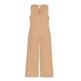 thumbnail image 5 of Dazajoo Tank Jumpsuits for Women Casual Wide Leg V Neck Jumpsuit Baggy Solid Summer Beach Lounge Flowy Rompers,Khaki,XXL, 5 of 6