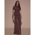 thumbnail image 4 of Coffee Brown Polka Dot Ruched Maxi Dress With Short Sleeve And High Neck, 4 of 30