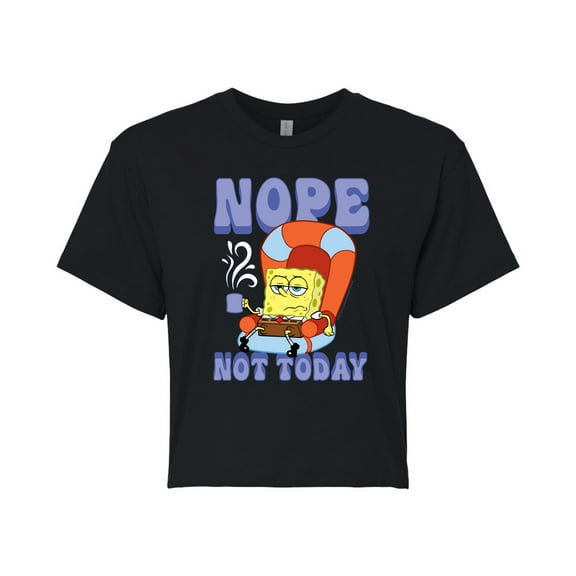 SpongeBob SquarePants - Not Today Spongebob - Juniors Cropped Cotton Blend T-Shirt