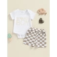thumbnail image 4 of xiaxaixu Ensemble 2 Pcs pour Bébé Garçons Manches Courtes Col Rond Imprimé Lettre Barboteuse Imprimé Cocotier Shorts Tenues, 4 of 8