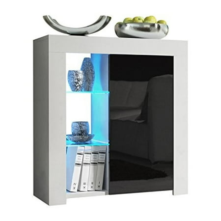 High Sideboard - MEBLE FURNITURE and RUGS Milano Sideboard 1D Matte Body High Gloss Door, 16 Colors LED (White/Black)