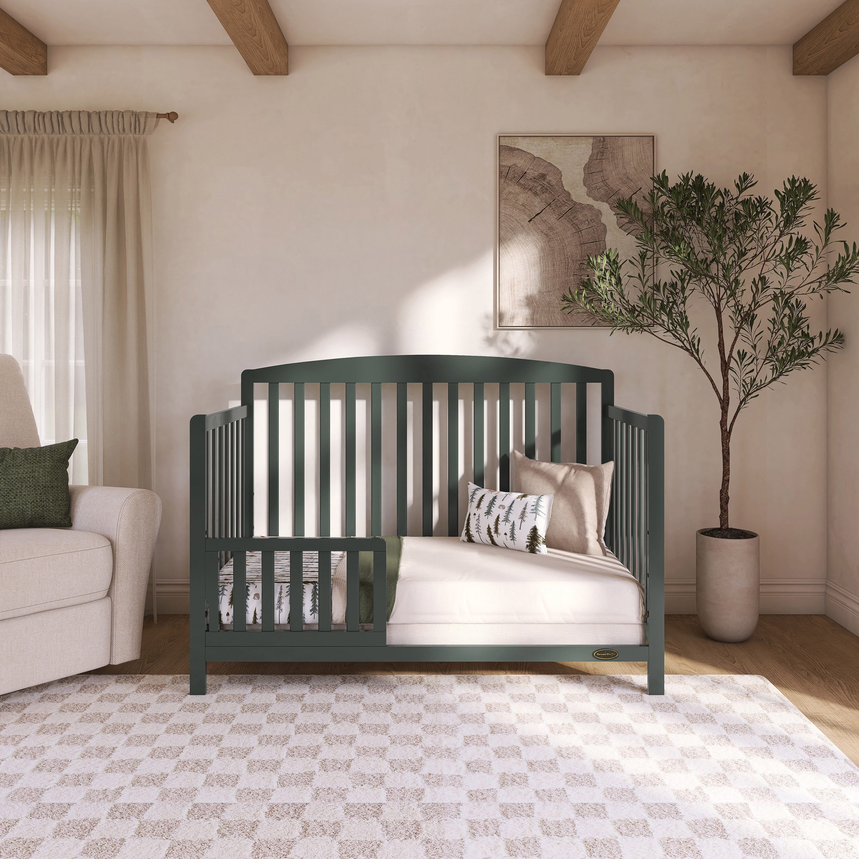Nursery Bundle, Dream On Me Odelle 5 in 1 Crib in Forest Green and Crib & Toddler Mattress Bundle
