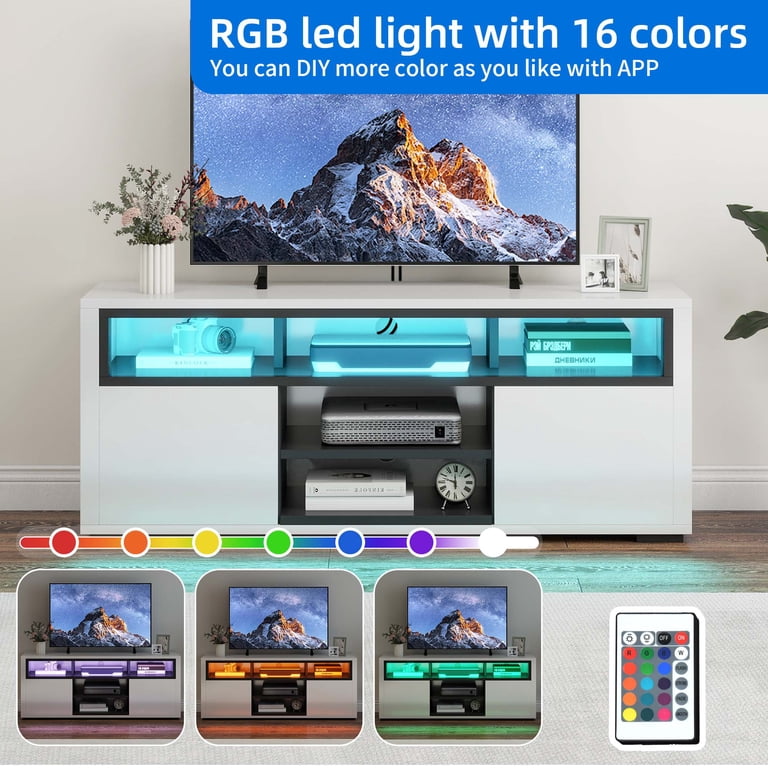 Dextrus High Gloss TV Stand with LED Ambient Lights, Modern TV