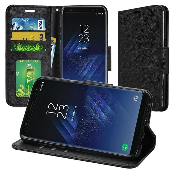 GSA Denim Fabric Flip Wallet Case For Samsung Galaxy S8 Plus - Black