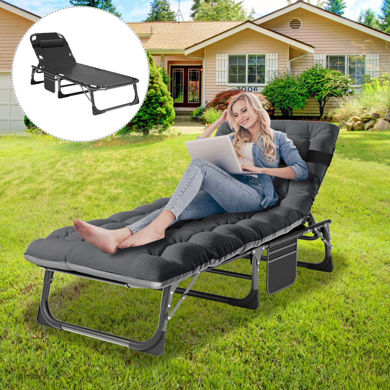 Docred 4Fold Sleeping Cots for Adults, Folding Chaise Lounge Chairs Outdoor, Portable Folding