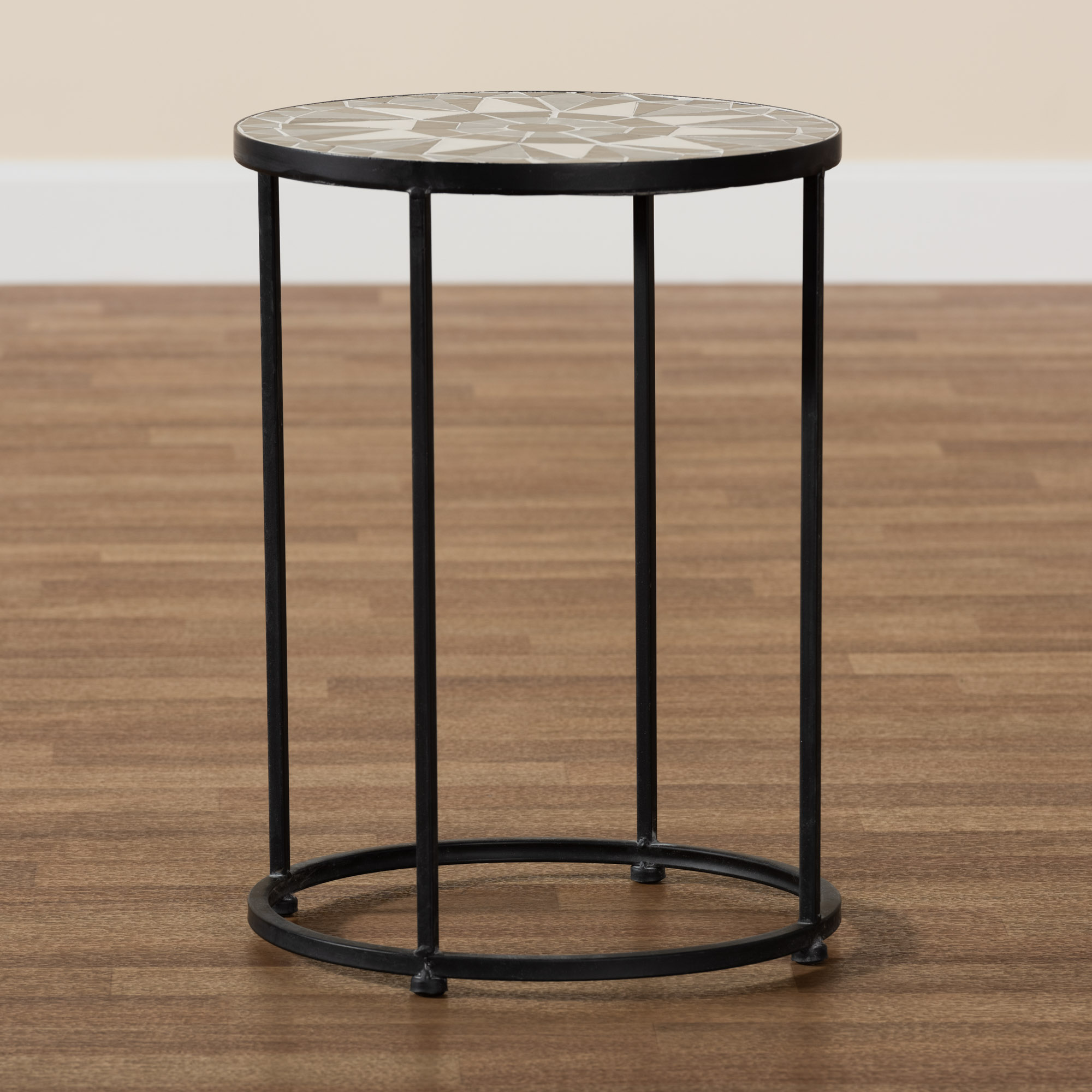 Baxton Studio Kaden Modern and Contemporary Multi-Colored Glass and Black Metal Outdoor Side Table