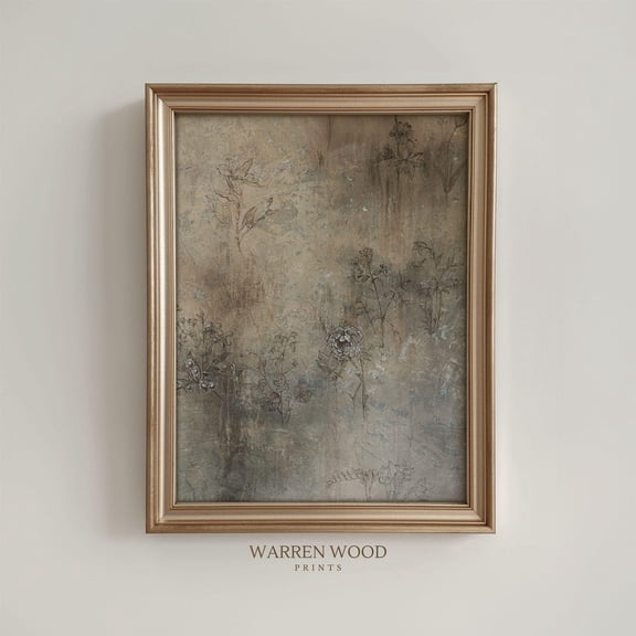 Grungy Floral Abstract Print, Vintage Mixed Paint Wall Art, Grey Bronze Brown Tones, Delicate Botanical Print, Rustic Neutral Decor Home Decor UNFRAMED Poster, Wall Art for Decor, Present, 8x12