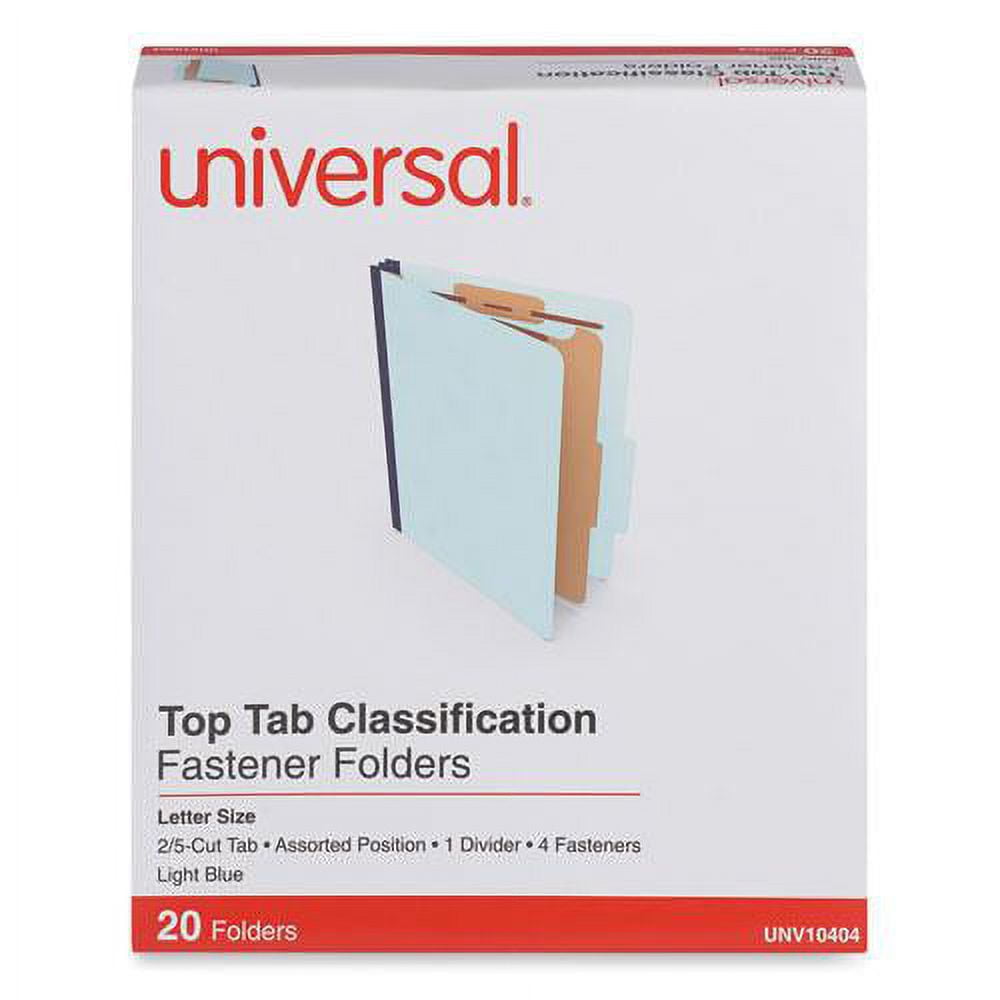 Universal UNV10404 1.75 in. Expansion 1 Divider 4 Fasteners Letter Size Four-Section Pressboard Classification Folders - Light Blue (20/Box)