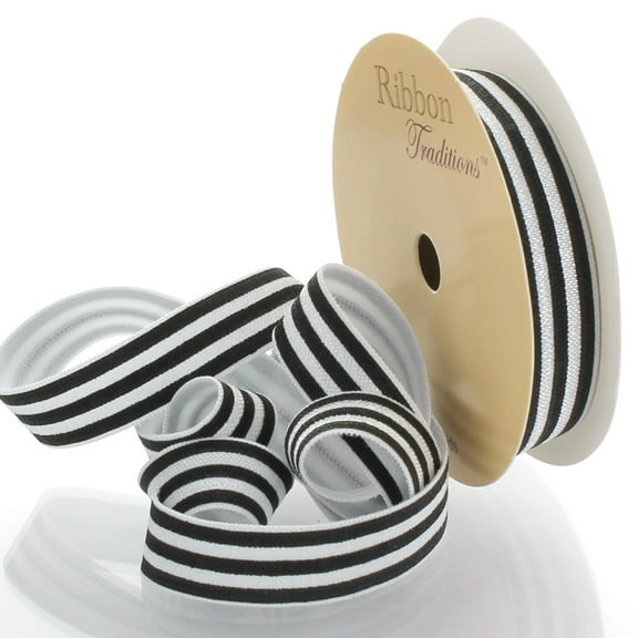 5/8" Black Stripes Printed Fold Over Elastic 3 Yard