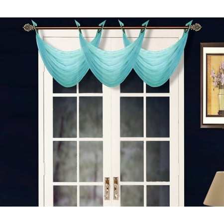 K36 TURQUOISE 1-PC Solid Voile Sheer WATERFALL Valance Window Treatment With 2 Grommets On Top 55