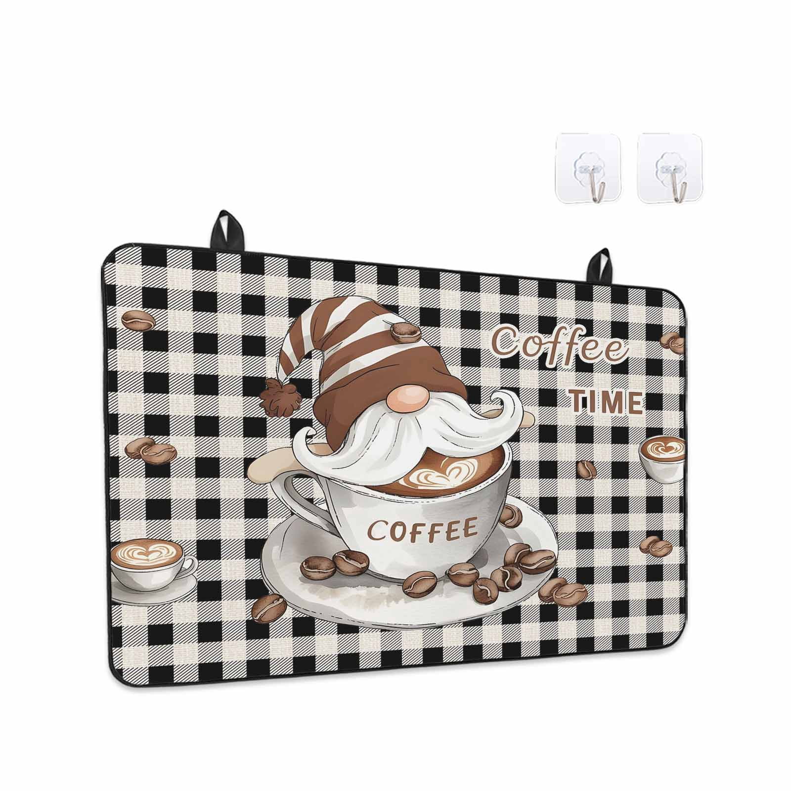 Coffee Gnomes Stove Top Cover for Electric Stove, Heat-proof & Non Slip Glass Top Stove Cover Protector, Farmhouse Brown Bean Plaid Black Grey Kitchen Flat Cooktop Rubber Mat 24x21 Inches