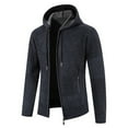 thumbnail image 3 of Men's Winter Fleece Thick Drawstring Hooded Full Zipper Overcoat Casual Slim Fit Color Block Long Sleeve Knitwear Jackets Coats With Pockets, 3 of 4
