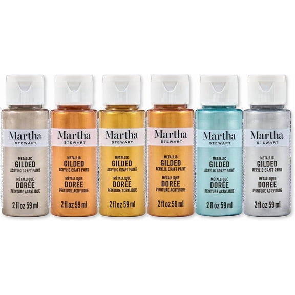 Martha Stewart Multi-Surface Acrylic Craft Paint, Metallic Finish, Gilded Metallics, Set of 6, 2 fl oz
