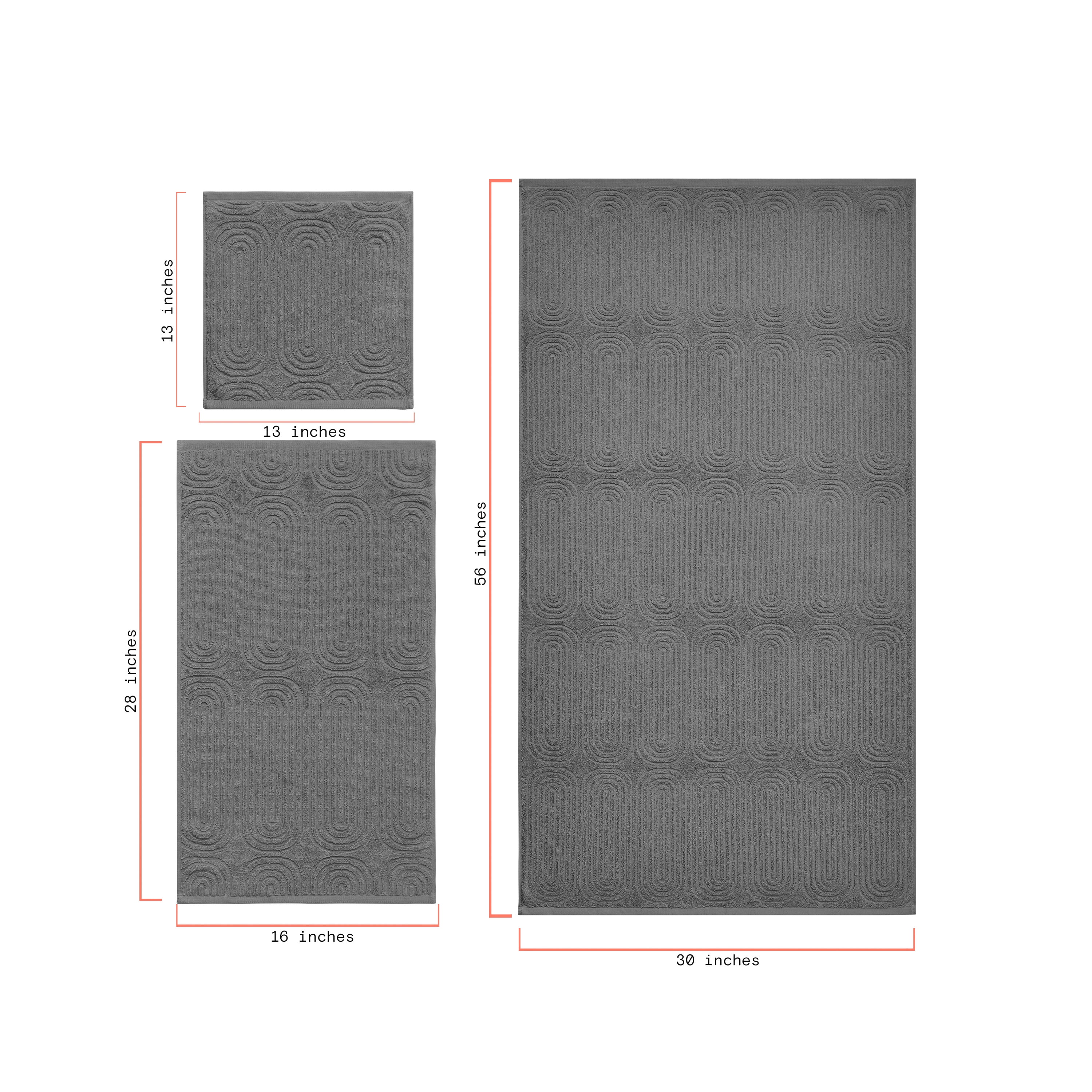 Beautiful by Drew Barrymore Textured Hand Towel, Soft 100% Cotton, Charcoal Gray