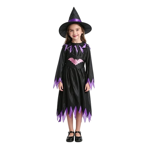 BOOMNY Halloween Girls Witch Dress Up Funny Witch Mesh Tulle Dress Clothes Sets for Kids Playful Stage Performance Outfits
