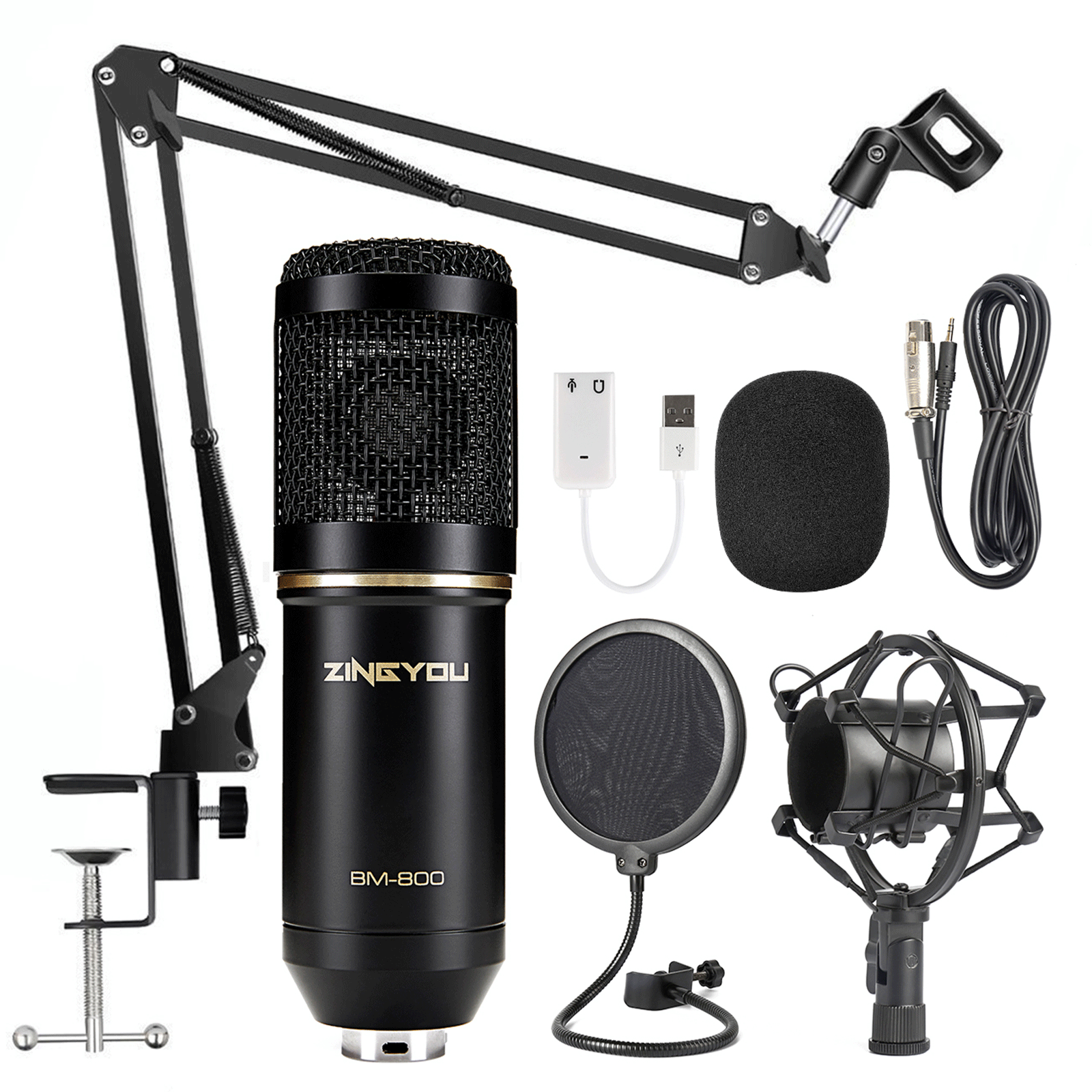 Podcast Microphone Bundle, BM800 Microphone Kit with Live Sound 