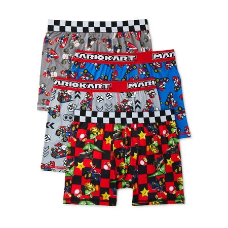 Super Mario Bros. Mario Kart Boy's Boxer Briefs Underwear, 4-Pack, Sizes 4-10