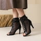 thumbnail image 2 of Sandalias de mujer de verano con punta abierta y tiras, tacón fino, tacón muy alto, hebilla de cinturón, botas de baile de jazz, 2 of 5