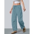 thumbnail image 4 of Women'S Leg Sweatpant Drawstring Elastic Waisted Wide Leg Pants Casual Palazzo Trousers with Pockets Blue M, 4 of 6