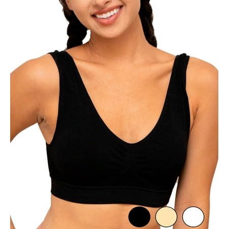 

Women s Wirefree Seamless Bra w/ Cooling Comfort Flex Fit Air Permeable Design w/ Pullover Support - Yoga Sports Wireless Bra - Black - Large